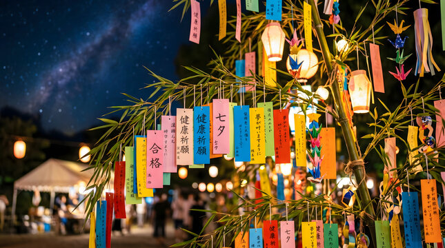 raditional Tanabata Bamboo With Wishing Strips