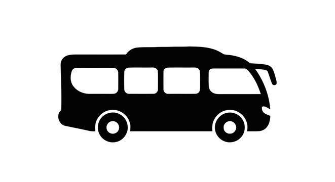 Vector illustration of black silhouette icon of a minibus or coach bus on a transparent background