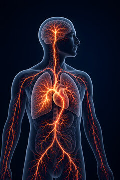 Glowing vascular pathway through human body organs