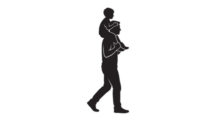 Obraz premium Father Carrying Child On Shoulders Black Silhouette