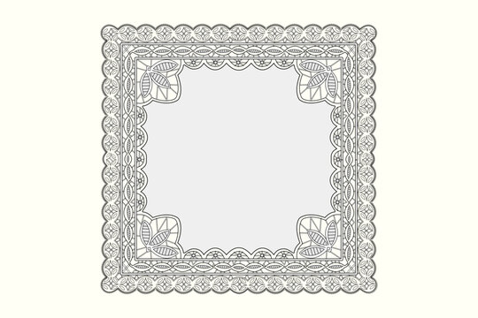Ornate Square Lace Handkerchief Vector Frame with Floral Corner Details