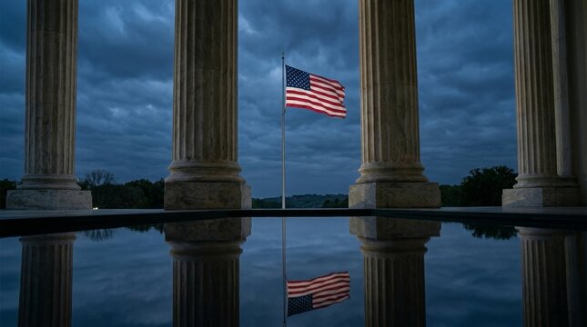 The american flag flutters gracefully under a stunning sky at a historic site symbolizing freedom and togetherness