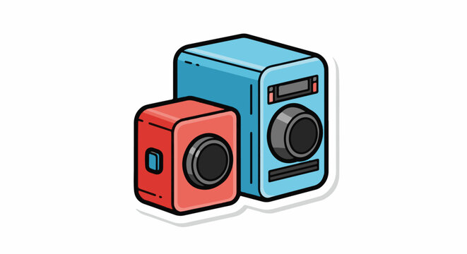 Cartoonish illustration of two boxy cameras