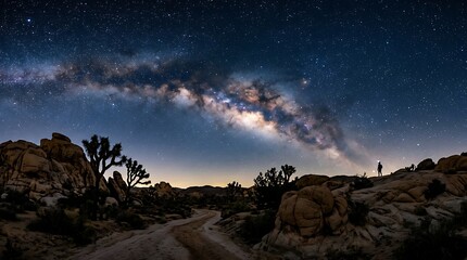 Fototapeta premium Milky way galaxy over joshua tree desert landscape at night with night sky astronomy landscape astrophotography outdoors