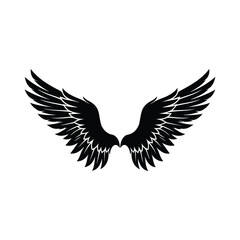 Fototapeta premium Pair of black majestic bird wings spread wide isolated graphic icon flat vector silhouette.