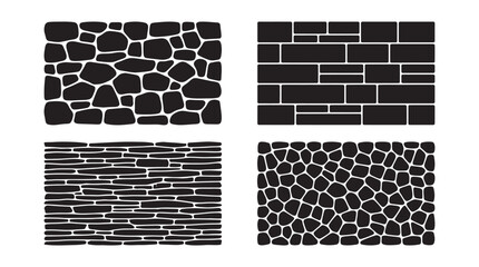 Stone Brick And Pebble Wall Textures In Black Silhouette © MDSHANTO
