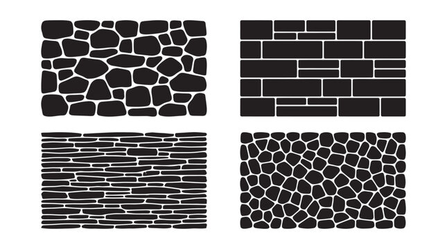 Stone Brick And Pebble Wall Textures In Black Silhouette