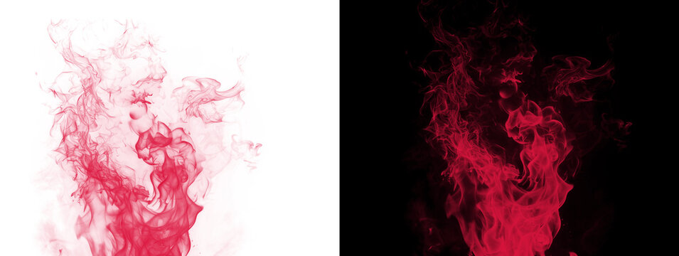 owing Red Fiery Vertical Smoke Vortex Ink Swirl Abstract on White and Black Dual Background