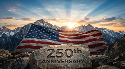 Fototapeta premium Honoring the 250th anniversary of america with a stunning landscape featuring the national flag