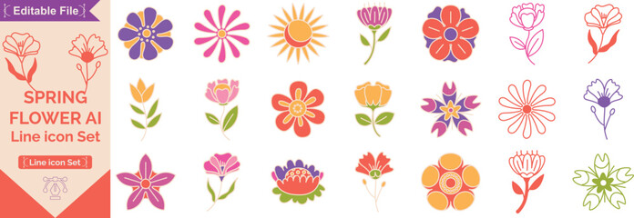 Spring flower vector set with colourful floral elements, leaves and bouquet corner arrangement. Pastel botanical collection for greeting cards, invitations, posters and seasonal design. © Abu
