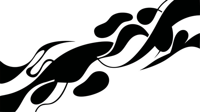 Abstract Fluid Flowing Black Organic Shapes on White Background for Modern Graphic Design and Artistic Ornamentation