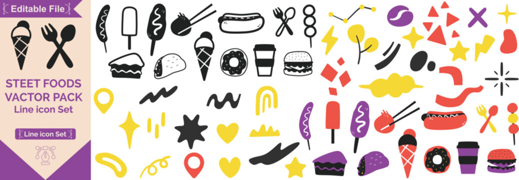 Food icon collection. Containing meal, restaurant, dishes and fruits icon. Vector illustration