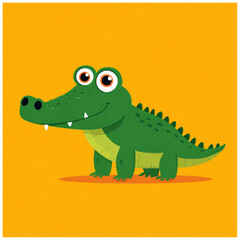 Fototapeta premium A cute cartoon crocodile in a simple flat style, featuring big expressive eyes, a friendly smile, simple shapes, and a thick outline against a solid colorful background.