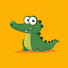 Fototapeta premium A cute cartoon crocodile in a simple flat style, featuring big expressive eyes, a friendly smile, simple shapes, and a thick outline against a solid colorful background.