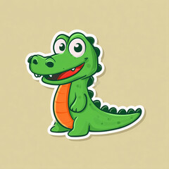 Fototapeta premium A cute cartoon crocodile in a simple flat style, featuring big expressive eyes, a friendly smile, simple shapes, and a thick outline against a solid colorful background.