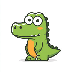 Fototapeta premium A cute cartoon crocodile in a simple flat style, featuring big expressive eyes, a friendly smile, simple shapes, and a thick outline against a solid colorful background.