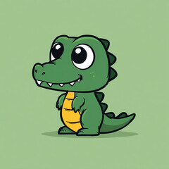 Fototapeta premium A cute cartoon crocodile in a simple flat style, featuring big expressive eyes, a friendly smile, simple shapes, and a thick outline against a solid colorful background.