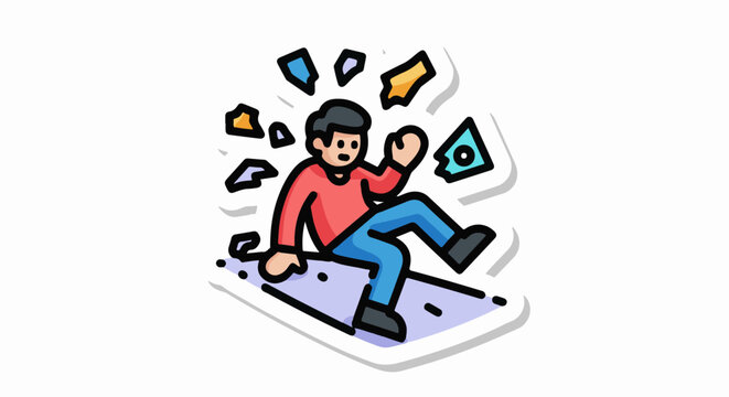 A cartoon man falls off a smartphone