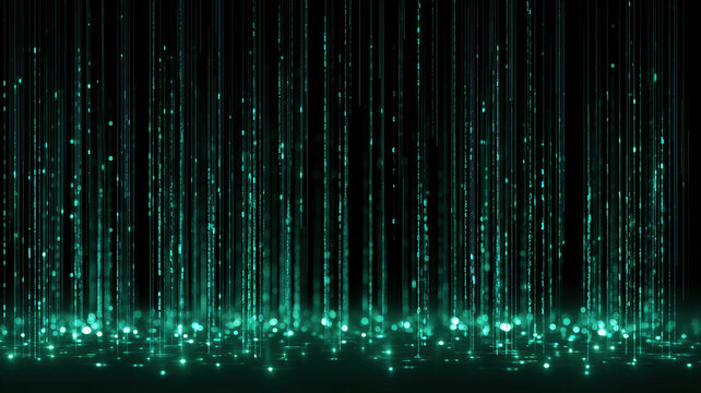 Digital binary code falling in blue light streams. Abstract cyber background featuring data flow and information connection. Innovative technology network for global computing concept.