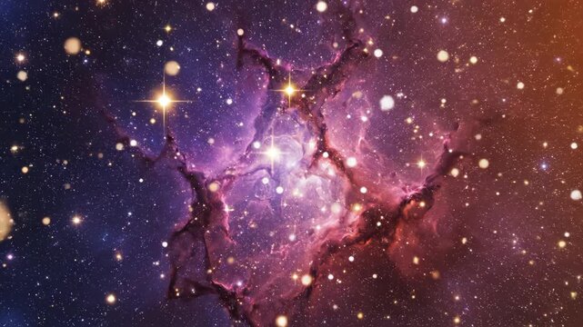 Epic Cosmic Nebula with Glowing Stars and Dynamic Particle Motion in Deep Space