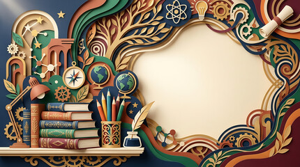 Naklejka premium Paper Cut Education Background With School Theme