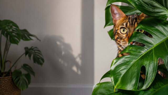 Majestic orange tabby cat portrait indoors. Cute pet companion animal photo.
