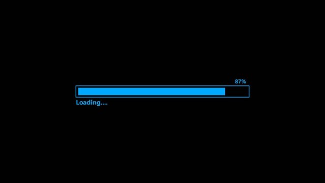 Blue loading bar on black background showing 87 percent progress with loading text