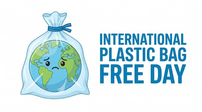 International plastic bag free day illustration with earth in a plastic bag