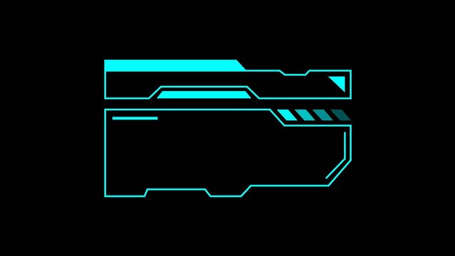 Glowing cyan sci fi frame and panel design on black background with copy space
