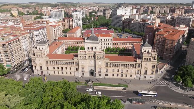 Aerial drone view of  Academia de Caballeria, Valladolid, Spain
