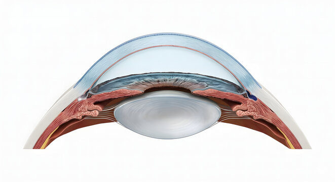Detailed 3D Scientific Render of the Human Eye Anterior Chamber Anatomy, Isolated on White Background and Suitable for Science Education