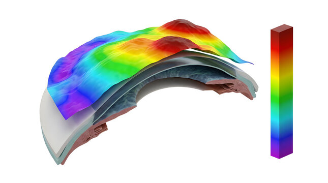 3D Render of Corneal Epithelial Thickness Mapping with Color Scale, Suitable for Science Education, Isolated on White Background