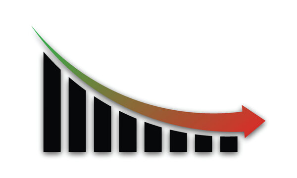 Up and down graph chart vector icon set. growth increase and decrease sign. economy rise and decline symbol. Increase decrease icon set. Green up and red down  arrow graph icon vector set.