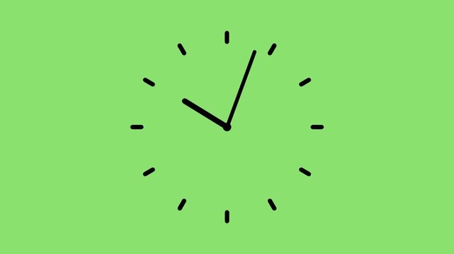 Simple Analog Clock Face with Hands Time Lapse Animation on a Solid Green Background