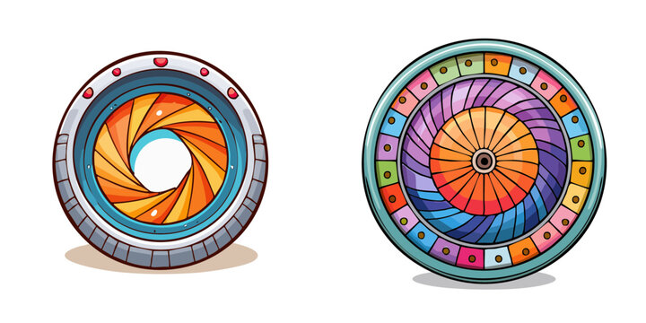 Set of Camera Lens Apertures Abstract Colorful Geometric Mechanical Designs