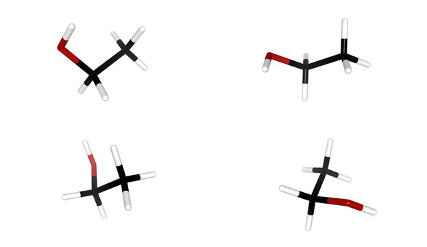 3D render Ethanol chemical molecule structures C2H5OH ethyl alcohol intoxicating agent renewable biofuel industrial solvent medical sanitation chemistry concept design element, Beverage, DFT, Atomic