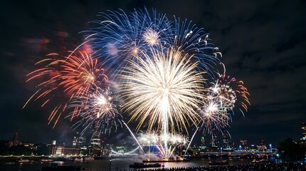 Spectacular 4th of july fireworks display over city skyline celebration patriotism
