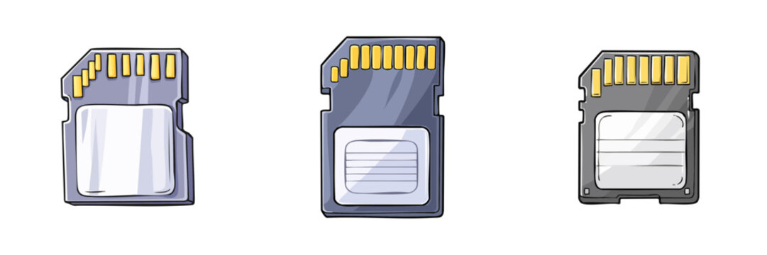 Set of three various micro SD memory cards on a white background