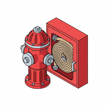Red fire hydrant with hose box.