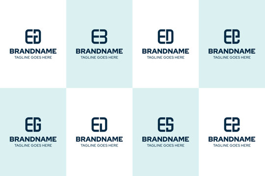 Letters EA EB ED EE EG EJ ES EZ Monogram Logo Set, for AE BE DE EE GE JE SE ZE Initials Brand