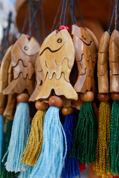 Wooden Fish Souvenirs with Colorful Tassels