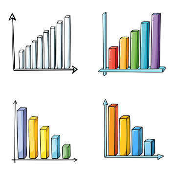 Set of hand drawn bar charts showing growth and decline