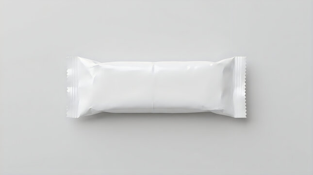 Empty white snack food wrapper on plain surface