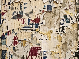 Fototapeta premium Torn Poster Wall Texture Background With Distressed Urban Paper Collage