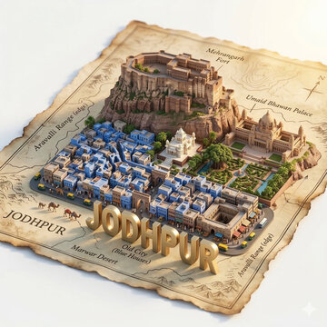 3D Miniature Map of  Jodhpur, Rajasthan, India 