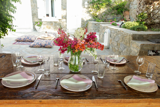 Flower Arrangement on Outdoor Dining Table