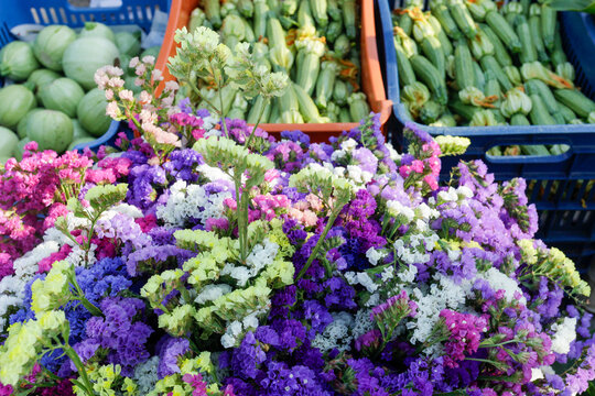Flowers and produce at a Mediterranean Market
