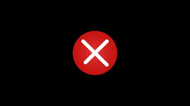 Animated Red Cancel Button with White Cross Icon Rotating on Black Background