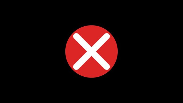 Minimalist Red Error Icon Animation With White Cross Symbol on Black Background