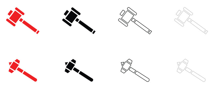 Sledge hammer icon vector, working tool of carpenter, builder symbol vector, silhouette and line art illustration